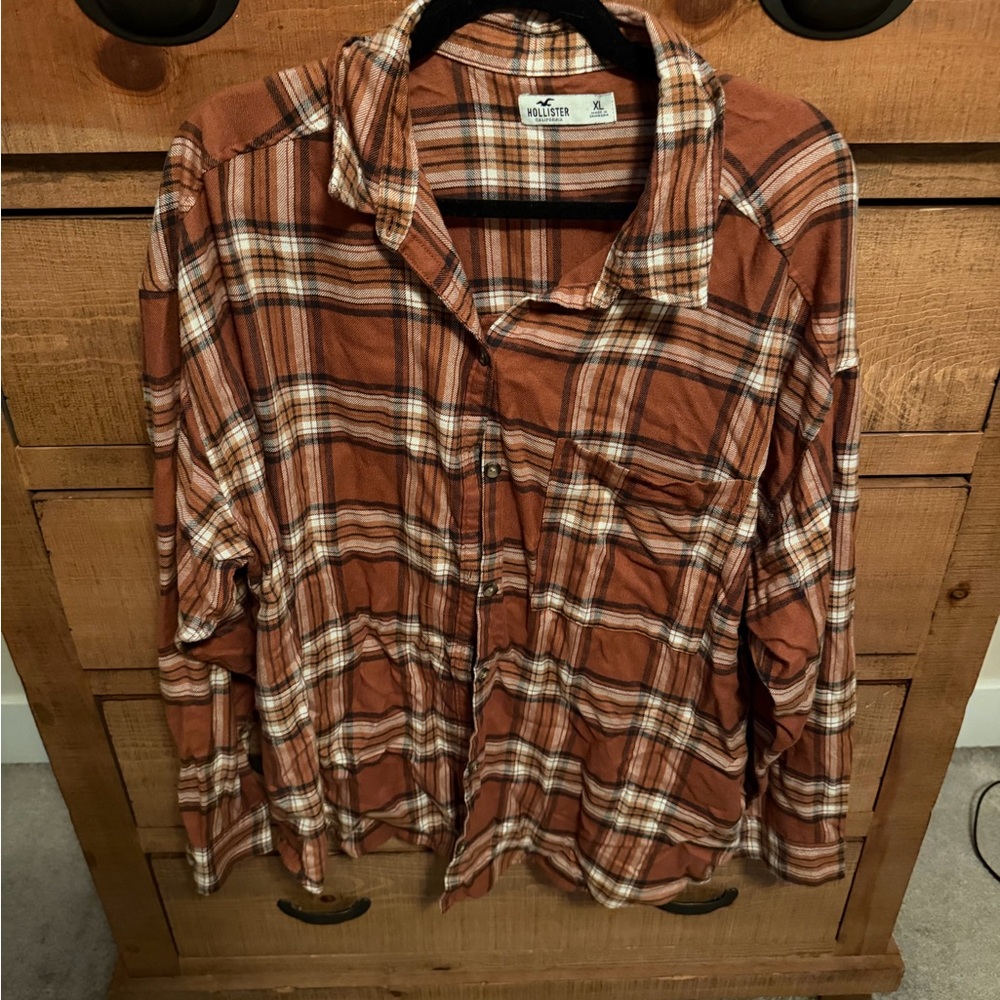 Hollister Orange Plaid Shirt